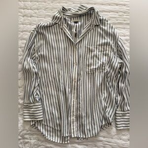 American Eagle Outfitters Navy and White Striped Button Down Shirt